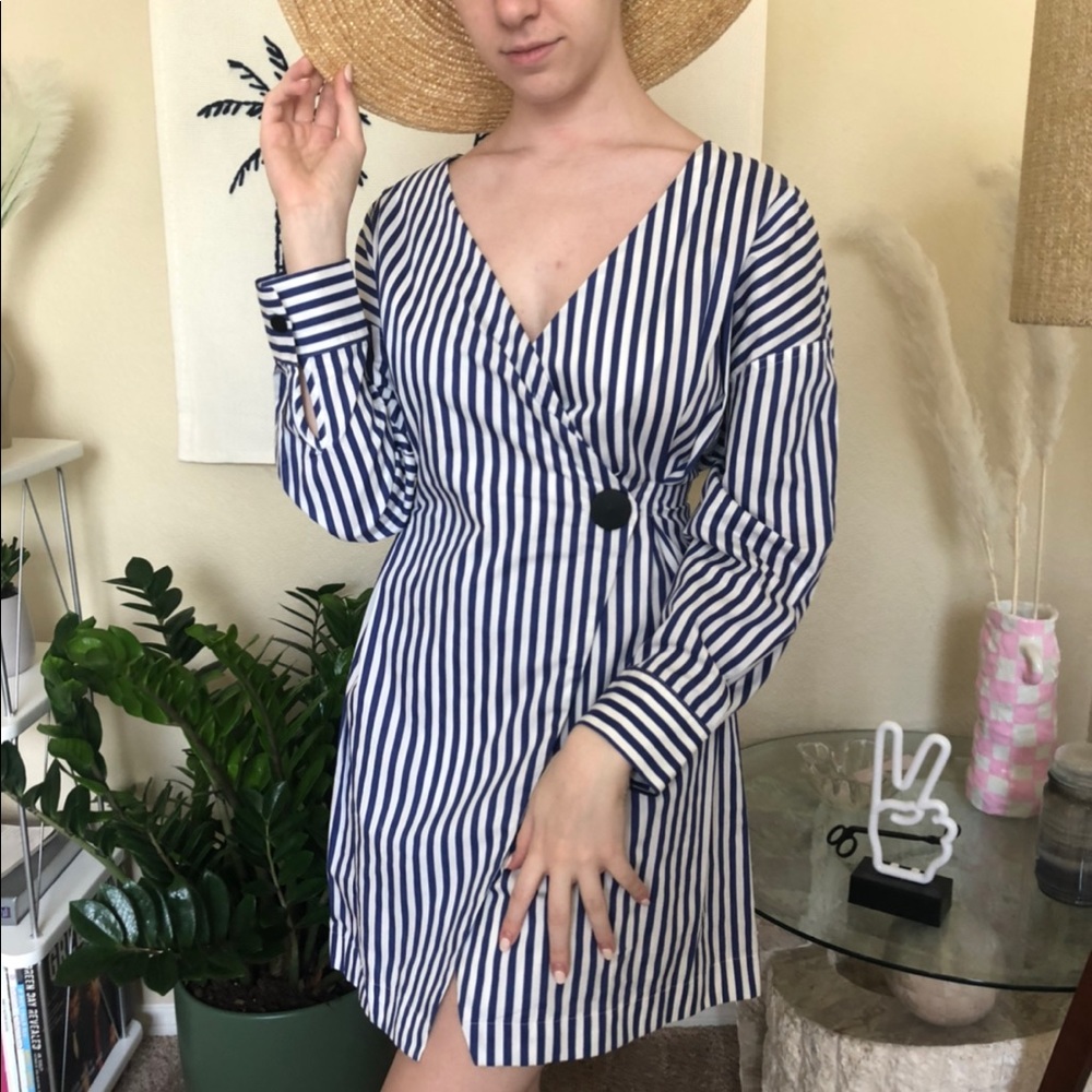 Striped Cotton Poplin Wrap Dress from Topshop NWT US 8